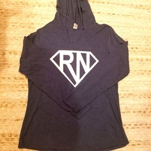 Navy Blue RN Superhero Long Sleeve Hoodie NWOT Large